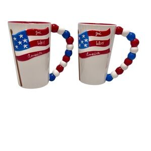 Sandra Magsamen Set/2 Patriotic Flag Mugs "God Bless America"